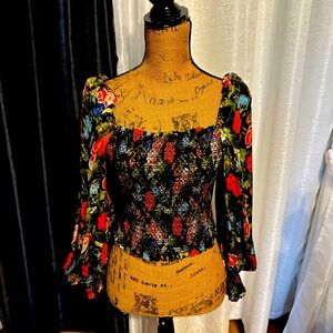 Alice and Olivia Floral Black and Red Women's Top